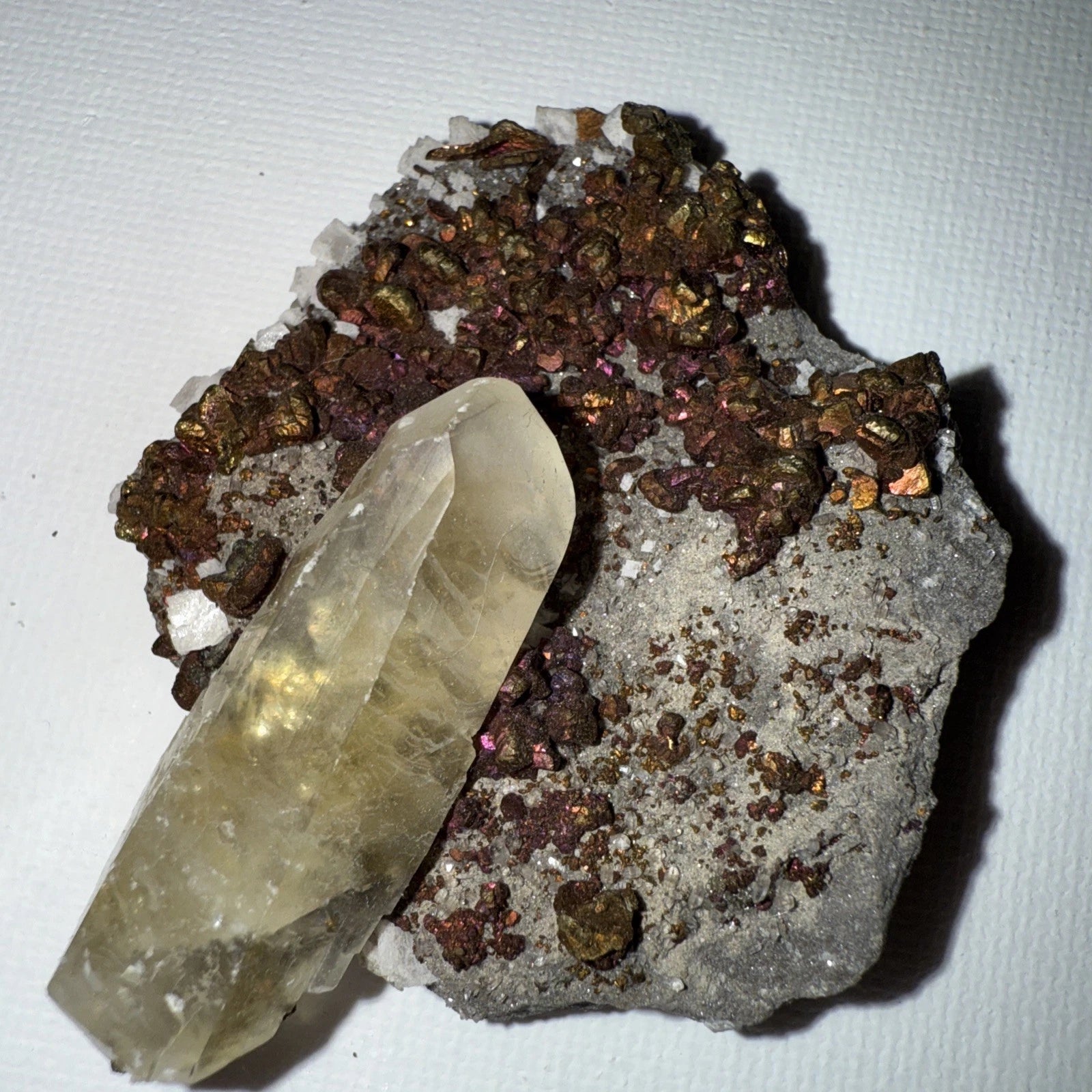 Chalcopyrite Crystal Cluster with Calcite Crystals on matrix From Mexico