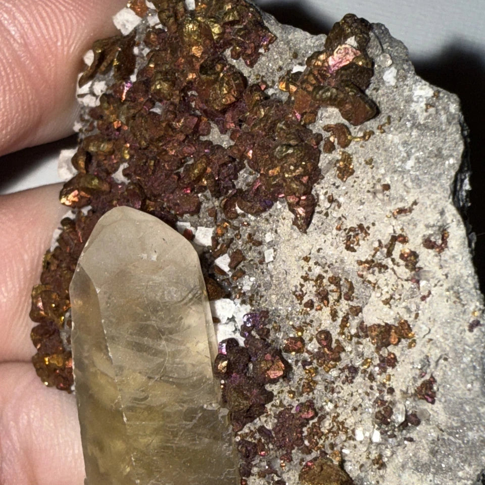 Chalcopyrite Crystal Cluster with Calcite Crystals on matrix From Mexico