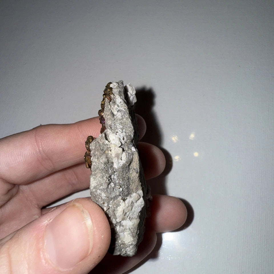 Chalcopyrite Crystal Cluster with Calcite Crystals on matrix From Mexico